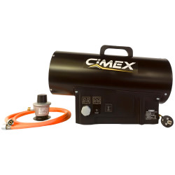 Gas heater 30.0kW, CIMEX LPG30-TC with a thermostat, pressure reducing valve, and hose. Gas heater 30.0kW, CIMEX LPG30-TC with a thermostat, pressure reducing valve, and hose.